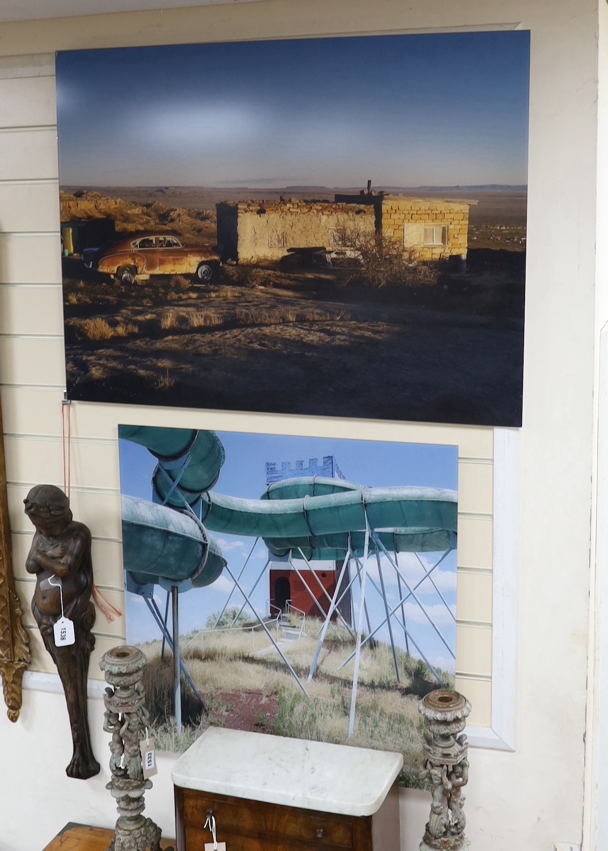 James Gooding, contemporary, two photographs, The Flume, 66 x 66cm, The Desolate Shack, 66 x 88cm, together with the Exhibition catalogue
